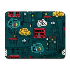 Seamless Pattern Hand Drawn With Vehicles Buildings Road Small Mousepad by Simbadda