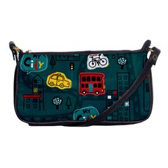 Seamless Pattern Hand Drawn With Vehicles Buildings Road Shoulder Clutch Bag