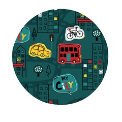 Seamless Pattern Hand Drawn With Vehicles Buildings Road Mini Round Pill Box (pack Of 3) by Simbadda