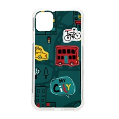 Seamless Pattern Hand Drawn With Vehicles Buildings Road Iphone 11 Tpu Uv Print Case by Simbadda