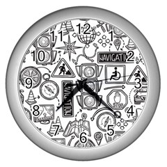 Navigation-seamless-pattern Wall Clock (silver)