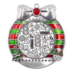 Navigation-seamless-pattern Metal X mas Ribbon With Red Crystal Round Ornament