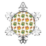 Background-with-owls-leaves-pattern Metal Small Snowflake Ornament Front