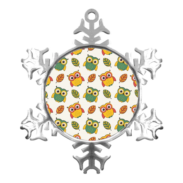 Background-with-owls-leaves-pattern Metal Small Snowflake Ornament