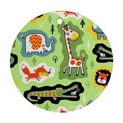 Seamless-pattern-with-wildlife-animals-cartoon Round Ornament (two Sides)