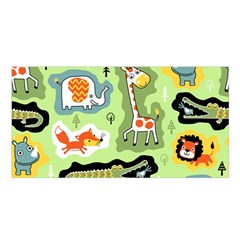 Seamless-pattern-with-wildlife-animals-cartoon Satin Shawl 45  X 80  by Simbadda