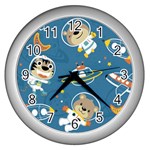 Seamless-pattern-funny-astronaut-outer-space-transportation Wall Clock (Silver) Front