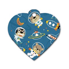 Seamless-pattern-funny-astronaut-outer-space-transportation Dog Tag Heart (one Side) by Simbadda