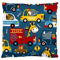 Seamless Pattern Vehicles Cartoon With Funny Drivers Standard Premium Plush Fleece Cushion Case (two Sides) by Simbadda