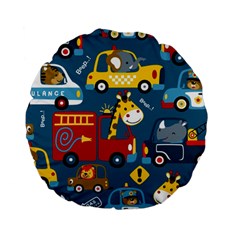 Seamless Pattern Vehicles Cartoon With Funny Drivers Standard 15  Premium Flano Round Cushions by Simbadda