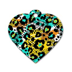 Seamless Leopard Wild Pattern Animal Print Dog Tag Heart (two Sides) by Simbadda