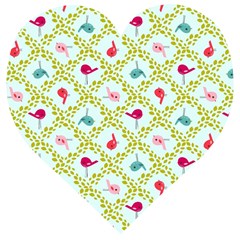 Birds Pattern Background Wooden Puzzle Heart by Simbadda