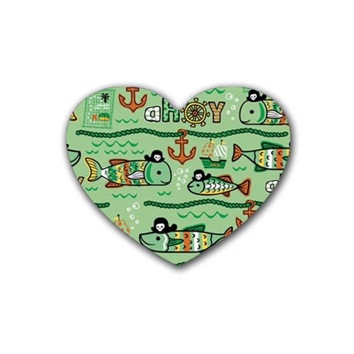 Seamless Pattern Fishes Pirates Cartoon Rubber Coaster (Heart)