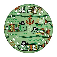 Seamless Pattern Fishes Pirates Cartoon Round Filigree Ornament (two Sides) by Simbadda