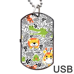 Seamless Pattern With Wildlife Cartoon Dog Tag Usb Flash (two Sides) by Simbadda