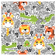 Seamless Pattern With Wildlife Cartoon Wooden Puzzle Square by Simbadda