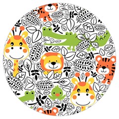 Seamless Pattern With Wildlife Cartoon Round Trivet by Simbadda