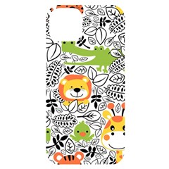 Seamless Pattern With Wildlife Cartoon Iphone 14 Plus Black Uv Print Case by Simbadda