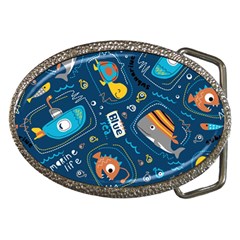 Seamless Pattern Vector Submarine With Sea Animals Cartoon Belt Buckles