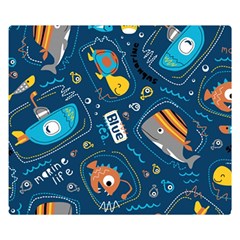 Seamless Pattern Vector Submarine With Sea Animals Cartoon Premium Plush Fleece Blanket (Small)