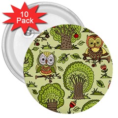 Seamless Pattern With Trees Owls 3  Buttons (10 pack) 