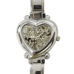 Four Hand Drawn City Patterns Heart Italian Charm Watch by Simbadda