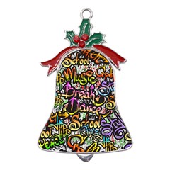 Graffiti Word Seamless Pattern Metal Holly Leaf Bell Ornament