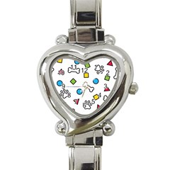 Dog Paw Seamless Pattern Foot Print Bone Heart Italian Charm Watch by Simbadda