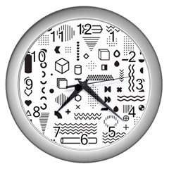 Pattern Hipster Abstract Form Geometric Line Variety Shapes Polkadots Fashion Style Seamless Wall Clock (silver)