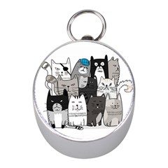 Cute Cat Hand Drawn Cartoon Style Mini Silver Compasses by Simbadda