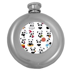 Playing Panda Cartoon Round Hip Flask (5 Oz)