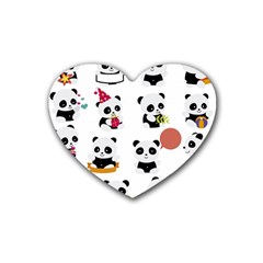 Playing Panda Cartoon Rubber Heart Coaster (4 Pack) by Simbadda