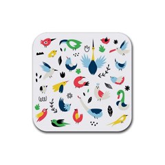 Vector Set Isolates With Cute Bird Scandinavian Style Rubber Coaster (Square)