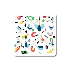 Vector Set Isolates With Cute Bird Scandinavian Style Square Magnet