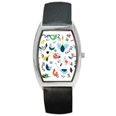 Vector Set Isolates With Cute Bird Scandinavian Style Barrel Style Metal Watch by Simbadda