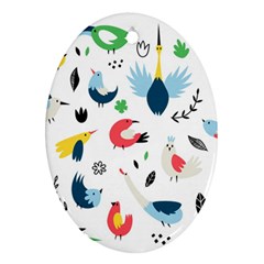 Vector Set Isolates With Cute Bird Scandinavian Style Oval Ornament (Two Sides)