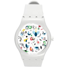 Vector Set Isolates With Cute Bird Scandinavian Style Round Plastic Sport Watch (m) by Simbadda