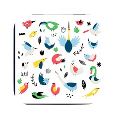 Vector Set Isolates With Cute Bird Scandinavian Style Square Metal Box (black) by Simbadda