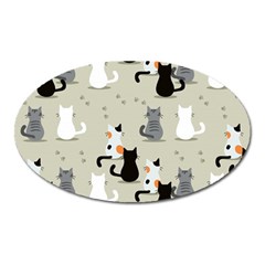 Cute Cat Seamless Pattern Oval Magnet