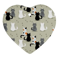 Cute Cat Seamless Pattern Heart Ornament (two Sides) by Simbadda