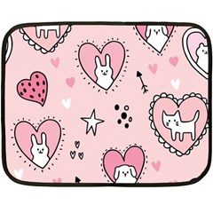 Cartoon Cute Valentines Day Doodle Heart Love Flower Seamless Pattern Vector Two Sides Fleece Blanket (mini) by Simbadda