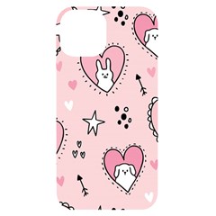 Cartoon Cute Valentines Day Doodle Heart Love Flower Seamless Pattern Vector Iphone 14 Black Uv Print Case by Simbadda