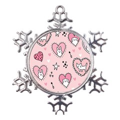 Cartoon Cute Valentines Day Doodle Heart Love Flower Seamless Pattern Vector Metal Large Snowflake Ornament