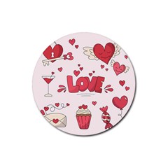 Hand Drawn Valentines Day Element Collection Rubber Round Coaster (4 Pack)