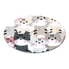 Cute Cat Couple Seamless Pattern Cartoon Oval Magnet