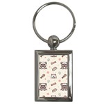 Pug-dog-cat-with-bone-fish-bones-paw-prints-ball-seamless-pattern-vector-background Key Chain (Rectangle) Front