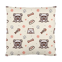 Pug-dog-cat-with-bone-fish-bones-paw-prints-ball-seamless-pattern-vector-background Standard Cushion Case (two Sides) by Simbadda