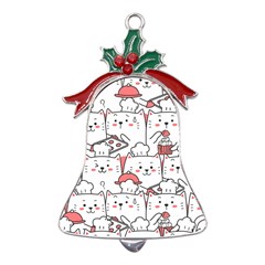 Cute-cat-chef-cooking-seamless-pattern-cartoon Metal Holly Leaf Bell Ornament