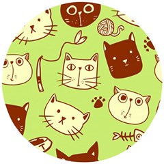 Cute-hand-drawn-cat-seamless-pattern Wooden Puzzle Round by Simbadda