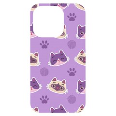 Cute-colorful-cat-kitten-with-paw-yarn-ball-seamless-pattern Iphone 14 Pro Black Uv Print Case by Simbadda